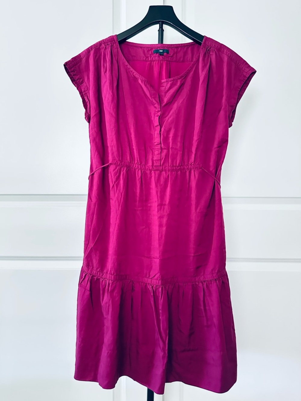 Women’s GAP Sleeves Pink Tiered Midi Sundress with Dolman Cap Sleeves Size 12